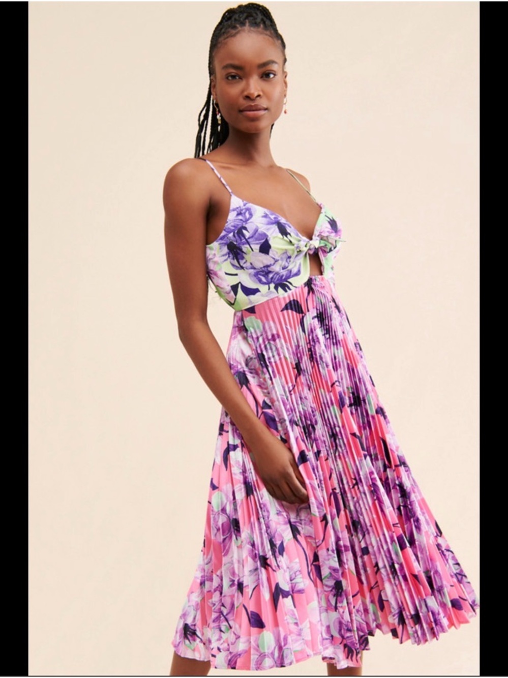 Anthropologie Delfi Quinn Multicolor Floral Pleated Midi Dress Size Large